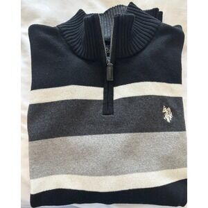 US Polo Assn Mens 2XL Quarter Zip Sweater Black Grey White/Preppy/Casual/classic